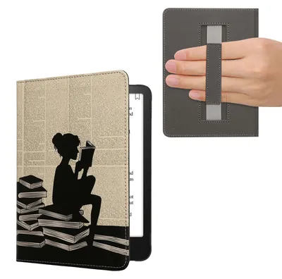 Produktbild von kwmobile Schutzhülle für Amazon Kindle Paperwhite (2024)/Colorsoft Hülle - eReader Flip Case mit Handschlaufe und Auto Sleep Funktion - Lesende Frau