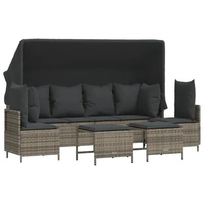 Image de vidaXL Ensemble de salon de jardin 5 pièces avec coussins Gris Poly rotin