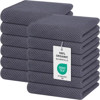 Productafbeelding van Keukenhanddoeken, set van 12, 32 x 72 cm, donkergrijs, 100% katoen, wafelstructuur, absorberend