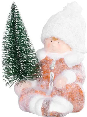 Productafbeelding van Figuurtje MagicHome Vianoce, jongetje met kerstboom, terracotta, 14,5x13x17 cm