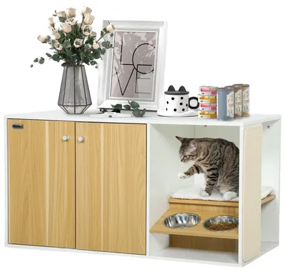 Obrázek produktu pro Nábytek na kočičí stelivo, multifunkční design, snadná údržba, bílá a dub, 95 × 48 × 50,5 cm