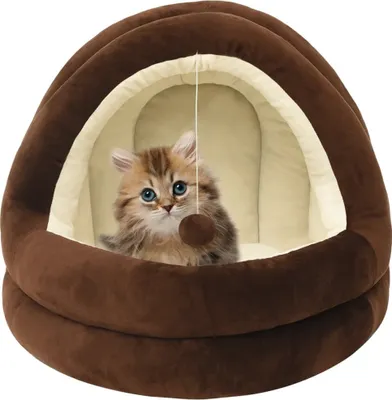 Obrázek produktu pro Odolný pelíšek pro kočky 40x40x35 cm Hnědá a krémová - Jeskyně pro kočky Octo9383449 1ks