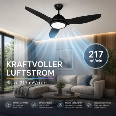 Image de Ventilateur de plafond Braytron avec éclairage LED 24 W + 35 W, noir