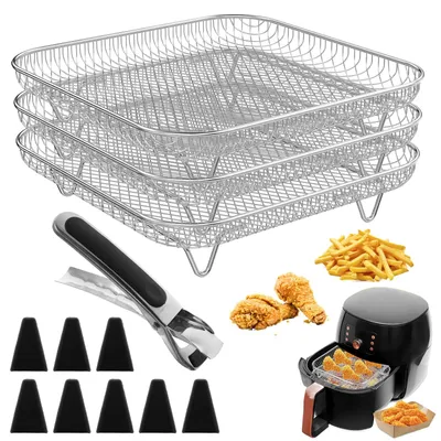 Produktbild von 3 Edelstahl-Frittierkörbe, 20 cm Durchmesser, mit Silikonfüßen
