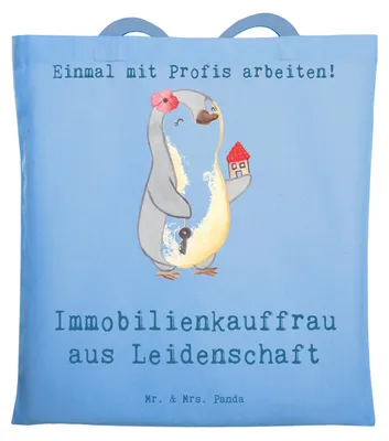 Produktbild von Mr. & Mrs. Panda dokumententasche Immobilienkauffrau Leidenschaft - Sky Blue - Geschenk, Ausbildung, Tote Bag, Beutel, Lustig, Tasche, Spruch, Tragetasche, Schultasche