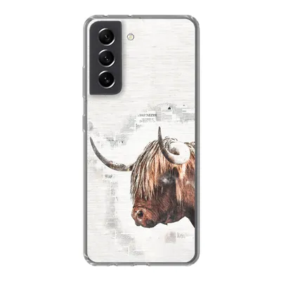 Produktbild von MuchoWow® Handyhülle Schutzhülle Hülle für Samsung Galaxy S21 FE Scottish Highlander - Tiere - Zeitungspapier Silikon Softcase Handy Hülle - Mobiltelefonhülle