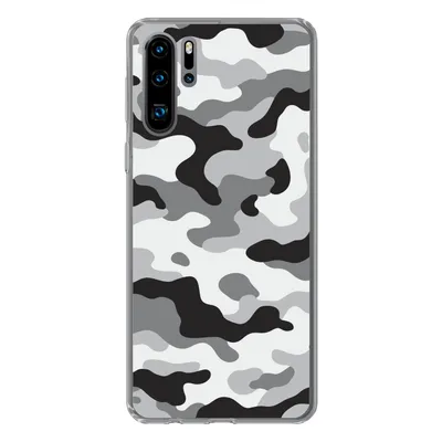 Produktbild von MuchoWow® Handyhülle Schutzhülle Hülle für Huawei P30 Pro Schwarz-weißes Camouflage-Muster Silikon Softcase Handy Hülle - Schutzdeckel