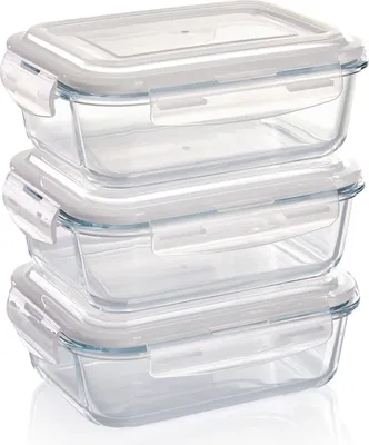 Produktbild von Luftdichte Rechteckbehälter, 3er-Set, 1040 ml, Klickverschluss, für Ofen, Mikrowelle, Gefrierer