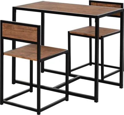 Produktbild von Essgruppe Küchentisch Mit 2 Stühlen, Esstisch Set, Esszimmergruppe, Metall, Natur