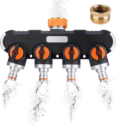 Produktbild von 4-Wege-Wasserspalter mit Ventil Verstellbar, Wasserhahn-Splitter Wasserverteiler für 3/4 Zoll und 1/2 Zoll Wasserhahn Gartenbewässerung