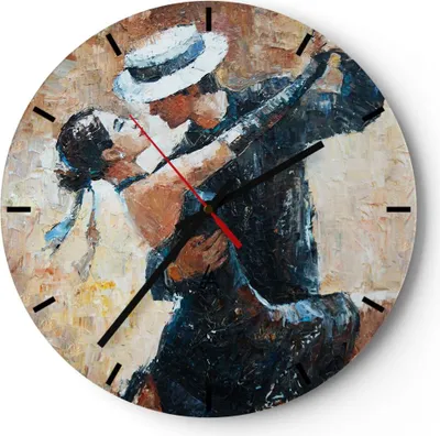 Produktbild von Wanduhr - Rund - Glasuhr - tanzen sie - 40x40cm - Schleichendes Uhrwerk - Lautlos - zum Aufhängen bereit - Dekoration Modern - Wanddekoration aus Glas - C3AR40x40-3773