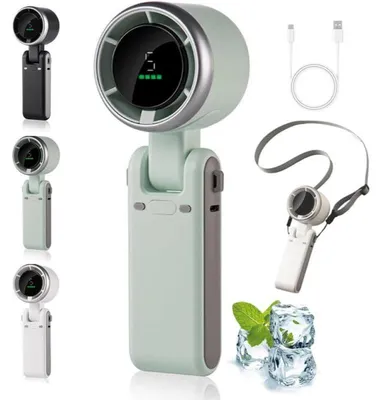 Produktbild von Zimilo Tragbarer Handventilator mit 5 Windstufen, LED Digitalanzeige, Typ-C Aufladung, Winkelverstellbarer Mini Ventilator, für Outdoor, Büro, Grün