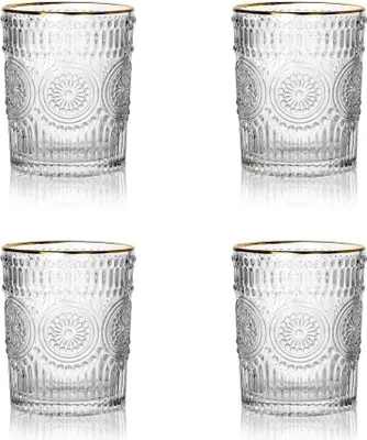 Zdjęcie produktu dla HOMLA Zestaw 4 x Szklanka BARREL niska ze złotym rantem 300 ml