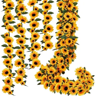Productafbeelding van Set van 4 kunststof zonnebloemgarlands, 2,4 meter lang, geel, van zijde