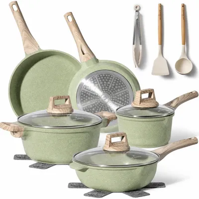 Obrázok produktu pre Sada kuchynského náčinia Just Perfecto JL-33SET: 13-dielna sada s povrchovou úpravou "granité" – zelená