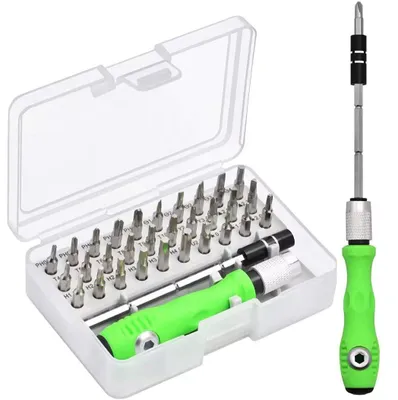 Produktbild von Präzisions-Schraubendreher-Set mit Ratsche 32 in 1 Planet Tech, magnetische Bits, grün