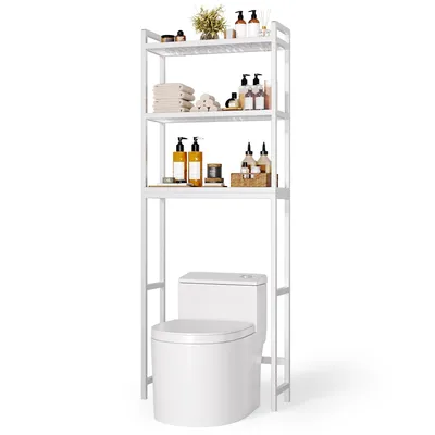 Produktbild von BEALIFE Waschmaschinenregal 63x26x170 cm mit Kippsicherung & höhenverstellbaren Böden, für über Waschmaschine und Toilette, Weiß/Schwarz