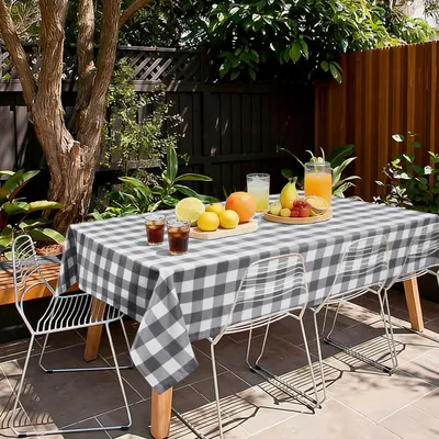Produktbild von Tischdecke kariert wetterfest abwaschbar Grau Weiß 200 x 140 cm