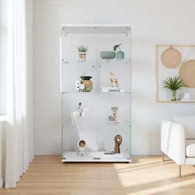 Immagine prodotto di INONEFT, Vetrina espositiva in vetro, mobiletto vetrina con 2 ante e 4 ripiani, vetrina in vetro con serratura per oggetti da collezione, 80,5 x 36,5 x 164 cm, bianco