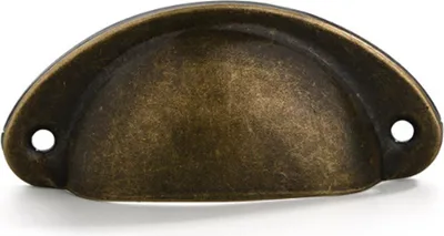 Produktbild von Set mit 10 Vintage-Muschelgriffen für Küchenschrankschubladen, geschwungene Retro-Schranktürknöpfe aus Eisen, 8,1 cm x 3,5 cm, Antikmessing