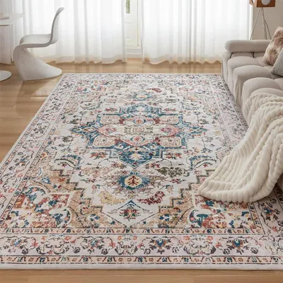 Obrázek produktu pro Pratelné koberce do obývacího pokoje, vintage styl, krátký vlas, 80x150 cm, béžová barva, protiskluzové