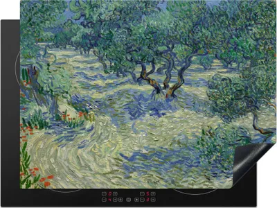 Produktbild von KitchenYeah© Herdabdeckplatte Der Olivenhain - Vincent van Gogh , 71x52cm, Küche Deko, Glaskeramikkochfeld Herdabdeckung, Abdeckplatte fùr Kochfeld