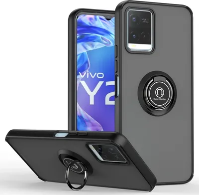 Image de Étui pour VIVO Y21 étui TPU translucide mat avec porte-anneau et support Noir