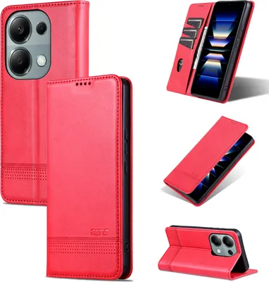 Produktbild von Leder Hülle für Xiaomi Redmi Note 13 Pro 4G, Klapphüllen Brieftasche Magnetverschluss Ständer Schutzhülle Rosa