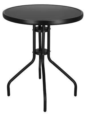 Productafbeelding van Tuintafel | Buitentafel | Bijzettafel Buiten | Metaal | Donker Gehard Glas | Rond | 60 x 60 x 70 cm | Zwart