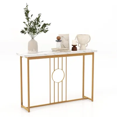 Consoletafel Marmoroptik 120x30x80,5 cm Metallgestell gold