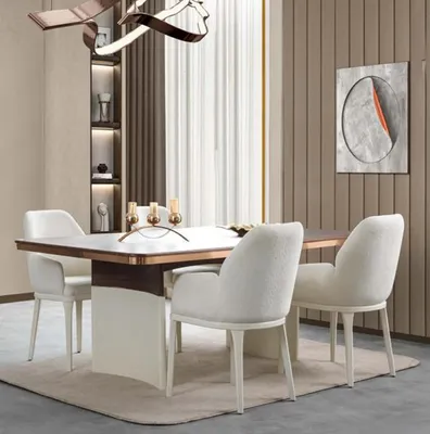 Produktbild von Esszimmer Komplett Esstisch 4x Polsterstühle Sideboard 2x Spiegele Weiß 8tlg