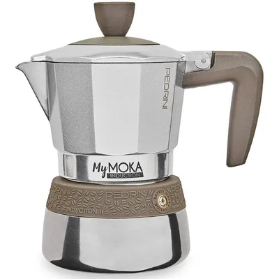 A studio shot of a Moka pot.