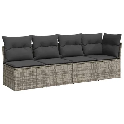 Zdjęcie produktu dla vidaXL Sofa ogrodowa z poduszkami 4-osobowa, szary polirattan