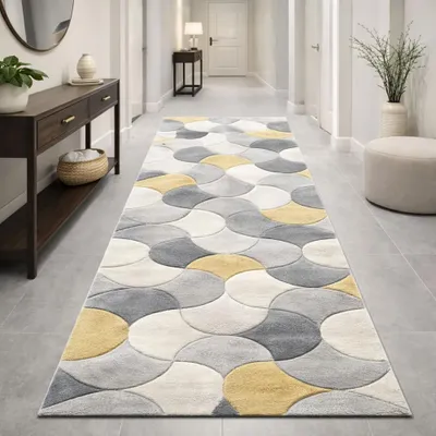 Immagine prodotto di Tappeto di design grigio, giallo e crema con trama a rilievo - Dimensioni: 80 x 300 cm