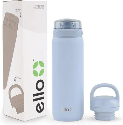 Produktbild von Famanu Wasserflasche 625 ml - Leckfrei, doppelwandig und vakuumisoliert, mit 2 Deckeln und Strohhalm