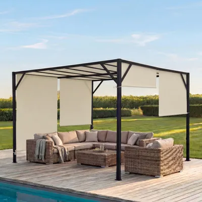 Immagine prodotto di Pergola Baia, copertura per patio a padiglione da giardino, robusta struttura in acciaio da 6 cm + tetto scorrevole ~ 4x4m