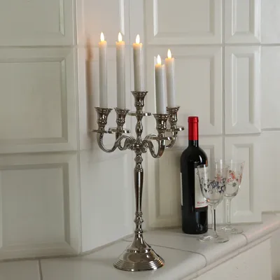 Produktbild von Stabkerzenhalter - Kerzenständer - Kerzenleuchter - Aluminium - H: 40cm - 5-armig - silber