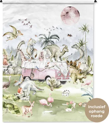 Produktbild von MuchoWow® Wandteppich Wandbehang Dinosaurier - Kinder - Bus - Bäume - Tiere - Kinder 150x200 cm Tapisserie Dekoration Wandtuch - Wandaufhängung - Moderner