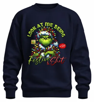 Obrázok produktu pre Grinch Look At Me Being Festive Christmas Funny Gift Uni mikina, Navy, M