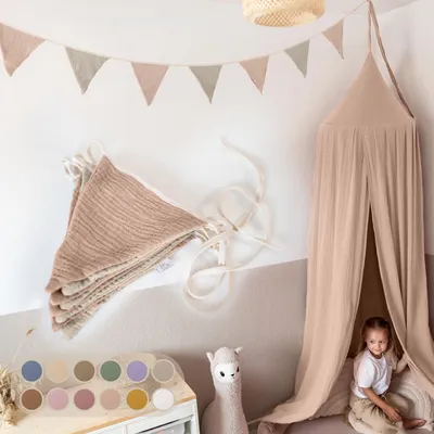 Produktbild von Wimpelkette Hellbeige & Beigerosa ohne Goldapplikation - Stoff-Girlande 3 m