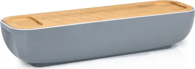 Zdjęcie produktu dla pojemnik na chleb alpina - z bambusową pokrywą/deską do krojenia - uchwyty - 40 x 12,2 x 8,5 CM - Szary