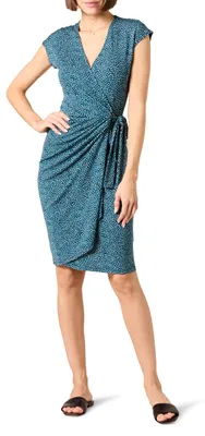Produktbild von Amazon Essentials Damen Klassisches Wickelkleid mit Flügelärmeln (erhältlich in Übergröße), Blau Gänseblümchen, 6XL Große Größen