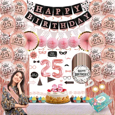 Produktbild von Celejoy® 25 Jahre Party-Paket - Elegantes Rose Gold Jubiläum Dekorationsset mit Ballons, Girlanden & Partyartikeln