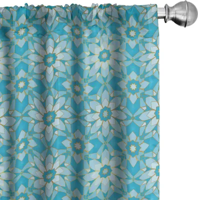 Produktbild von ABAKUHAUS Abstrakt Vorhänge, Gardinen, Blumen-Art-Stern wie Formen Art Deco Illustration, 2 Stück 75 x 175 cm, Sky Blue Blau