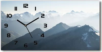 Produktbild von Wanduhr aus Glas – 60x30 cm - Glasbild - Glasuhr - Gehärtetes Glas - schwarze-zeiger - Berggipfel