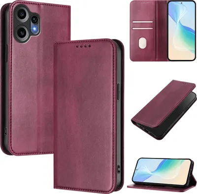 Obrázek produktu pro Pouzdro pro Nothing CMF Phone 2 Pro, vintage kožené pouzdro s RFID ochranou, přihrádkami na karty, stojánkem Červený