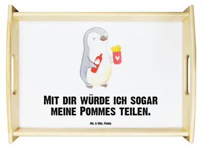 Produktbild von Mr. & Mrs. Panda Tablett Pinguin Pommes - Weiß - Geschenk, für Frauen, holz, serviertablett, Freundin, Dekotablett, Jahrestag, aus, Valentinstag, Partner, Hochzeitstag