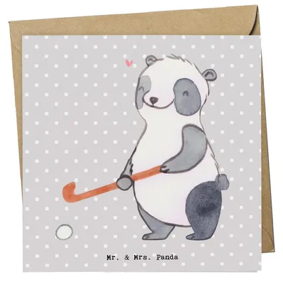 Produktbild von Mr. & Mrs. Panda Grußkarte Panda Hockey spielen - Grau Pastell - Geschenk, Verein, Hockeyschläger, faltkarte, doppelkarte, Glückwunschkarte, anlasskarte, Klappkarte