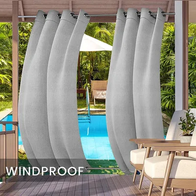 Obrázek produktu pro Topchances Sada 2 venkovních závěsů Eyelet Windproof Water Repellent Privacy Screen Sunscreen UV Protection，238x132cm,Light Grey