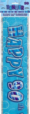 Produktbild von Unique Party Wimpelkette zum 90. Geburtstag, 2,7 m lang, glitzernd, Blau